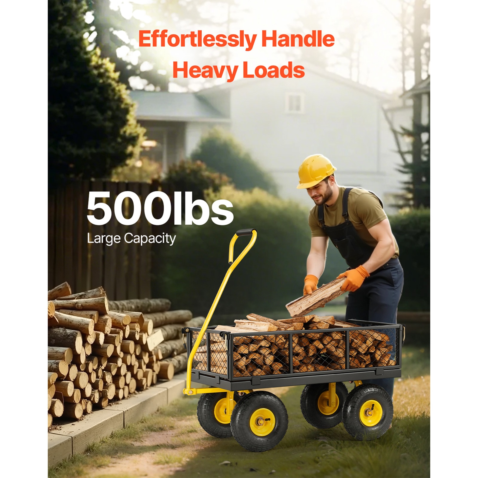 500 Lbs Steel Garden Cart, Heavy Duty Pullable Cart With Wheels For Garden, Metal Yard Utility Wagon With 10" All Terrain Tires, Removable Mesh Sides And 180° Rotating Handle_maomaolike.com